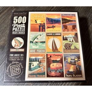 Americanflat Jigsaw Puzzle 500pc Lake Lodge Vintage Art